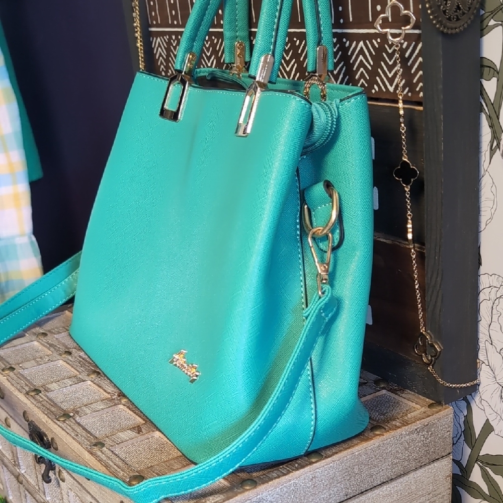 Vintage Style Sea Blue Classic Carryall Handbag - Picture 9 of 14